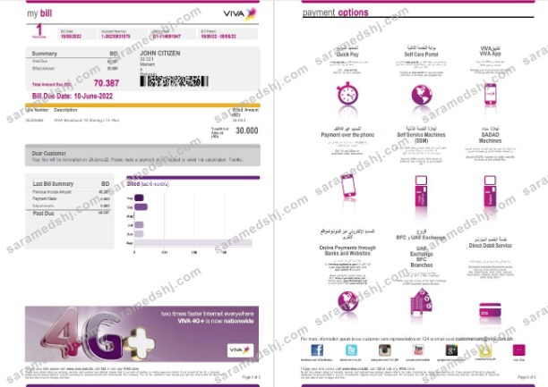 Bahrain Viva my utility bill Word and PDF template, 5 pages 1 2